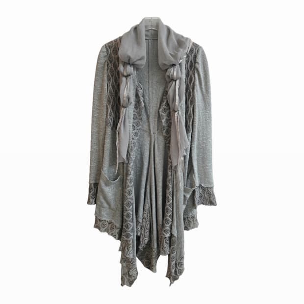 Y2k 레이스 스카프 롱 가디건 