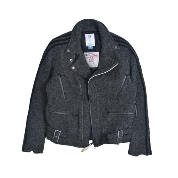 아디다스 X 해리스트위드 삼선 울 모직 여성 더블 라이더 자켓 N240 