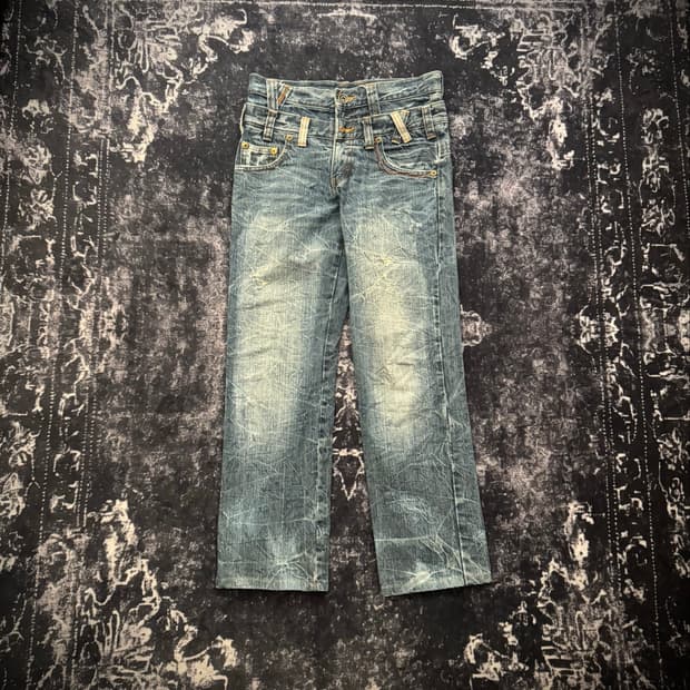 Y2K multi-belt gimmick denim pants  