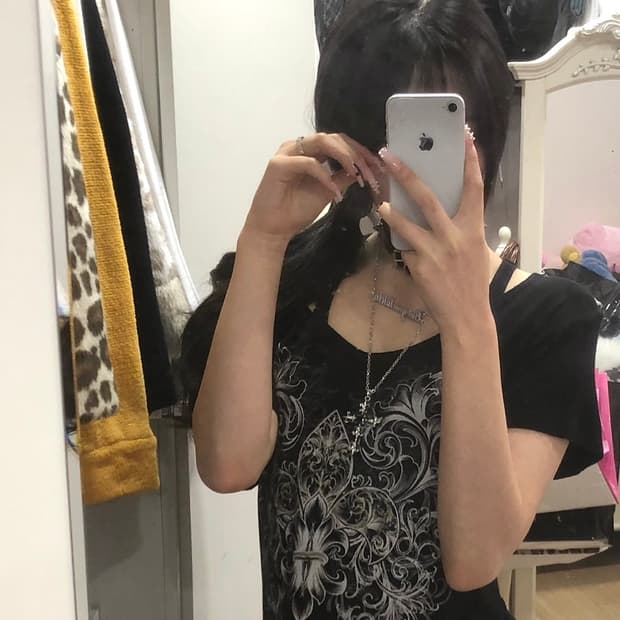 일본 빈티지 펑크 반팔 십자가 갸루 오네갸루 고스 로걀 후루이