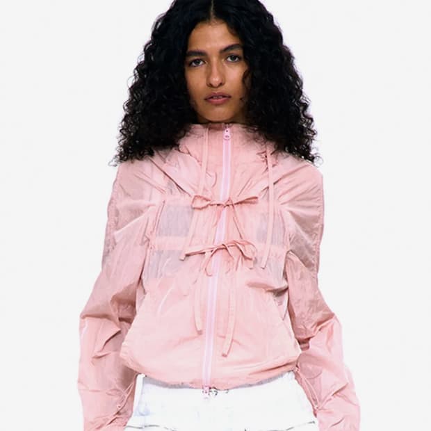 시어 리본 셔링 후디 자켓 핑크