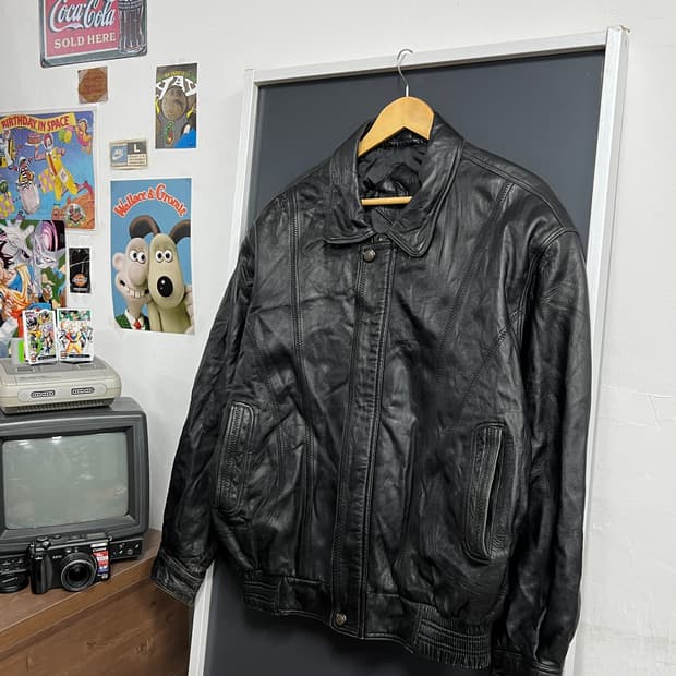 90‘s Play boy 플레이보이 봄버 양가죽 레더 자켓