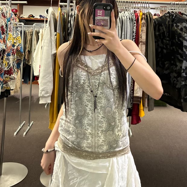M)De Suite 빈티지 여성 에스닉 비즈 디테일 나시