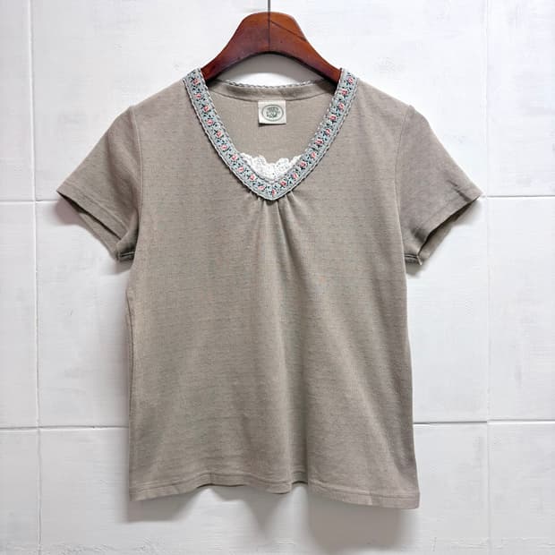 Laura ashley 로라애슐리 자수 레이스 반팔 티셔츠 JPN 