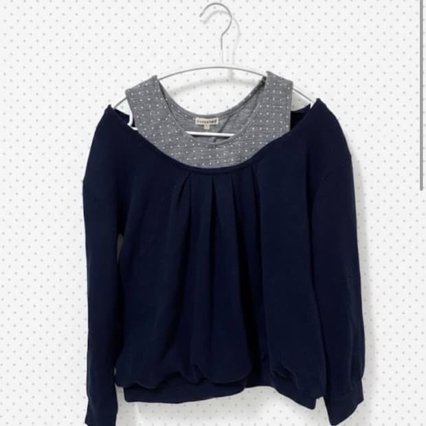 네이비 그레이도트 레이어드 롱슬리브