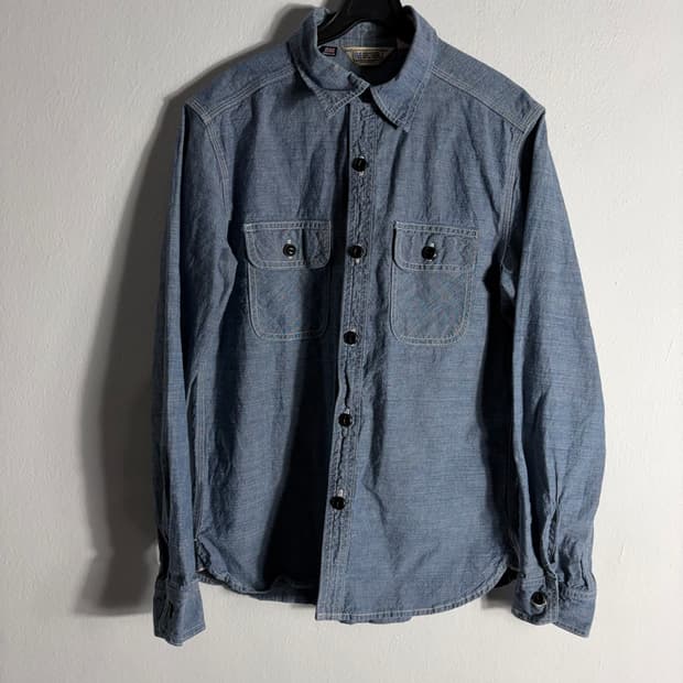 80s 파이브브라더 샴브레이 워크 셔츠(S)