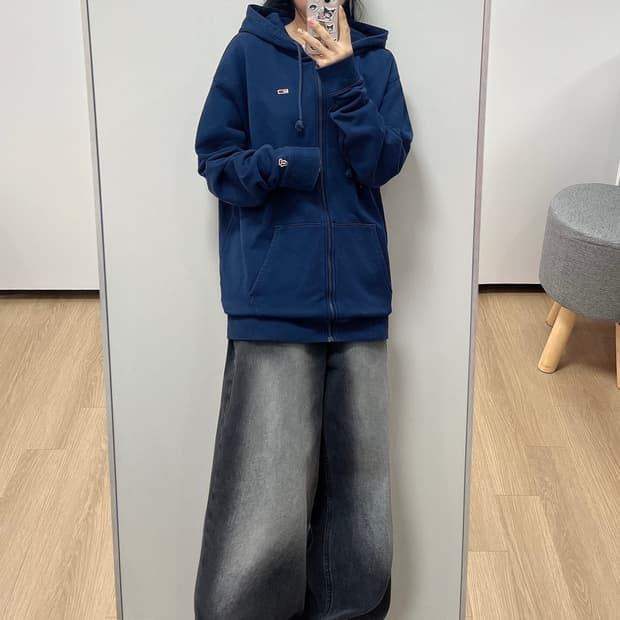 타미힐피거 자수로고 네이비 후드집업