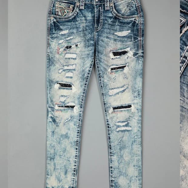 락리바이벌 로빈 테이퍼 진 청바지