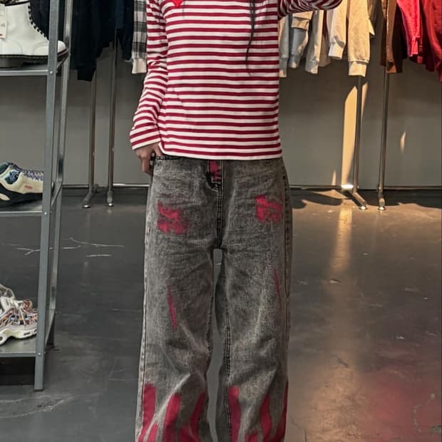 꼼데가르송 와펜 레드 스트라이프 롱 슬리브 A3432