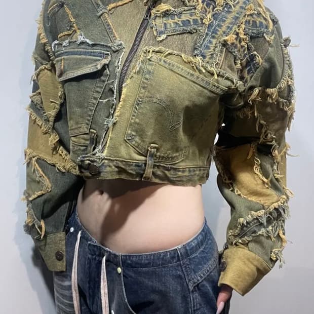 빈티지 커스텀 크롭 데님 자켓