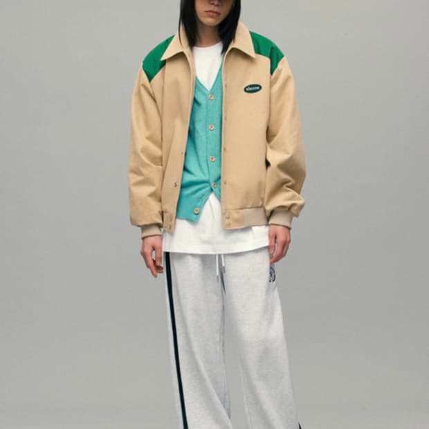 시엔느 Patch Varsity Jacket (Beige)