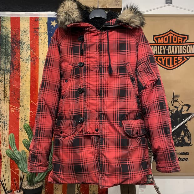 폴로 데님 앤 서플라이 N3B 체크 퍼 후드 야상 자켓 밀리터리 파카