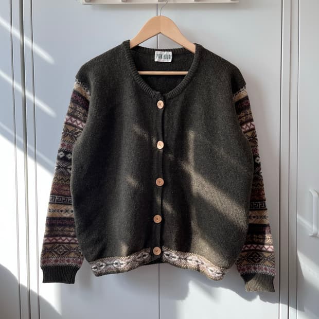 핑크하우스 노르딕 울니트 라운드 가디건 