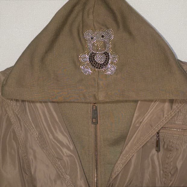 빈티지 y2k 갸루 곰돌이 큐빅 후드 집업 자켓