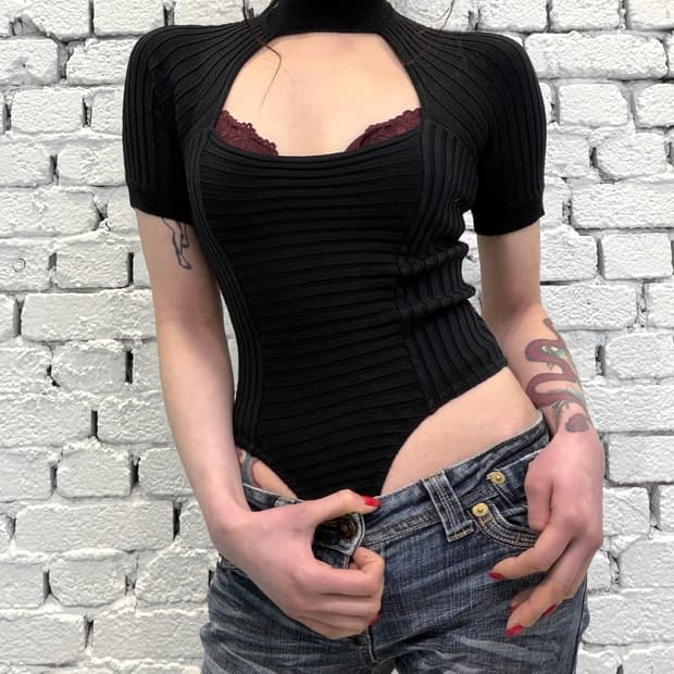 Ribbed Cut-Out Knit Bodysuit