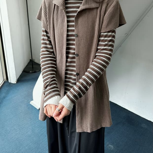 Design rib long knit jacket