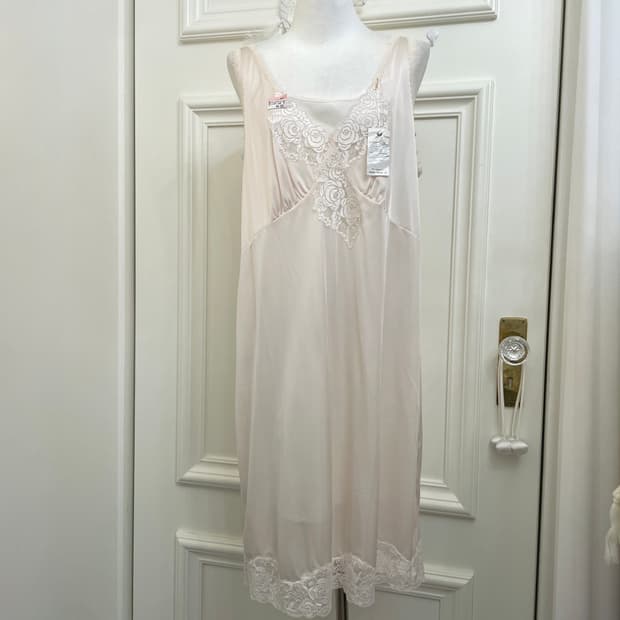 sheer pink lace point shirring slip opc