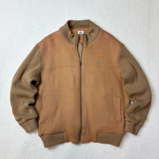 라코스테 00's 카멜 울 니트 배색 블루종 자켓 PN5786