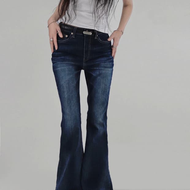 택O 새 상품 시크윈 다크블루 딥 데님 슬림 부츠컷 롱팬츠 L