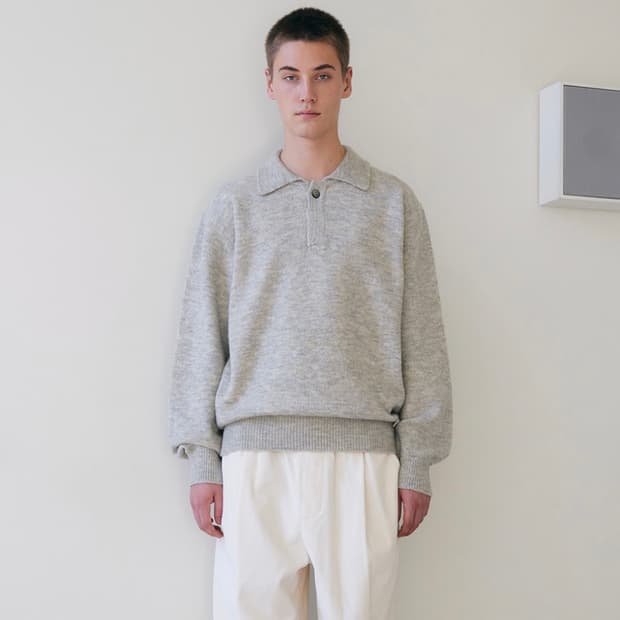 키뮤어 소프트 울 카라 니트 화이트 멜란지