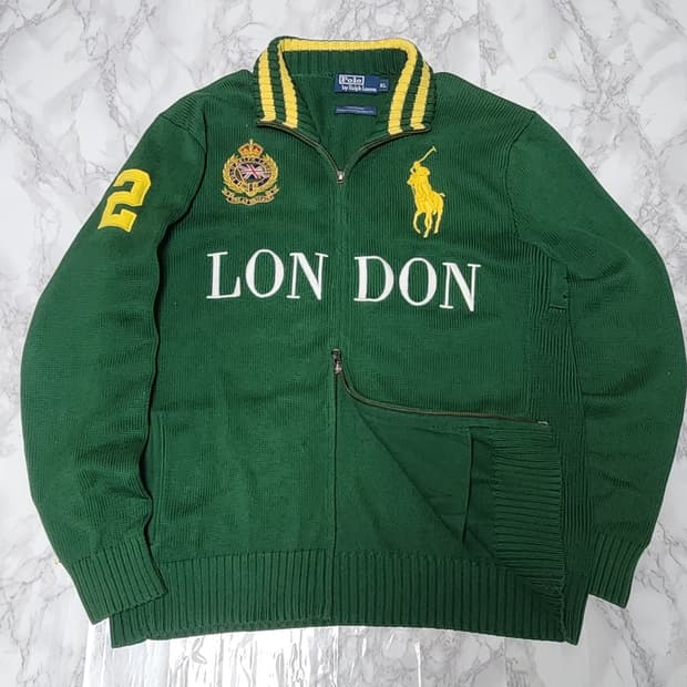 폴로 랄프로렌 빅포니 딥그린 런던 니트 집업 자켓