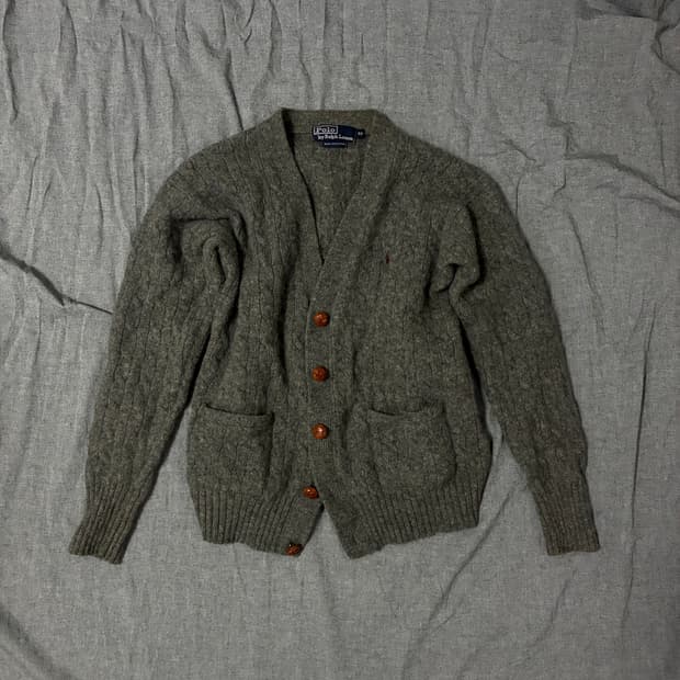 폴로 랄프로렌 꽈배기 울 가디건 그레이 90