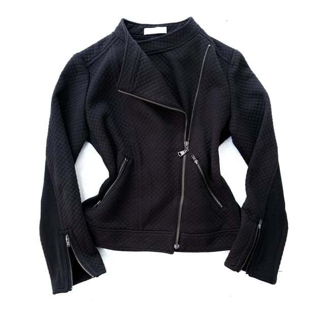 Embossed-zipper short rider jacket