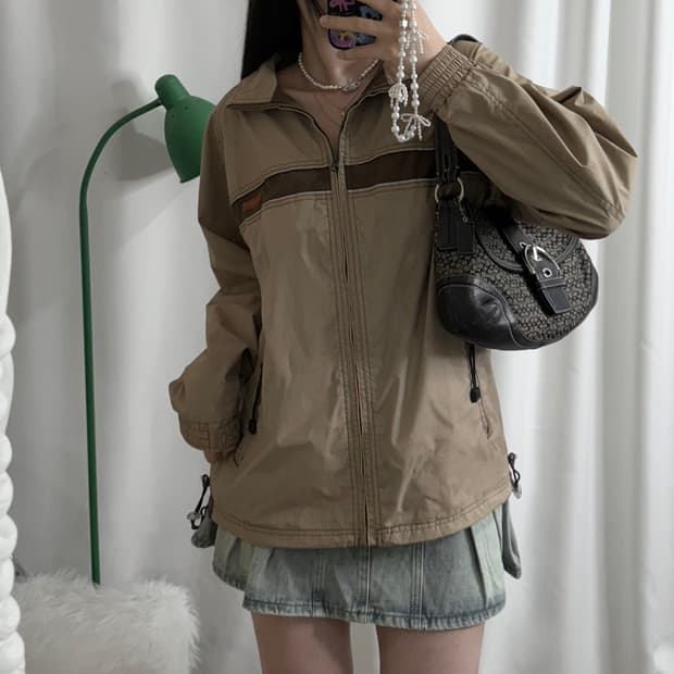 카멜 브라운 오버핏 후드 바람막이