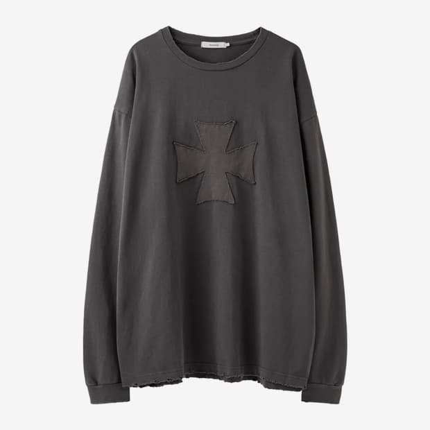 아르반 크로스 아플리케 디스트로이드 롱슬리브 페이드 그레이