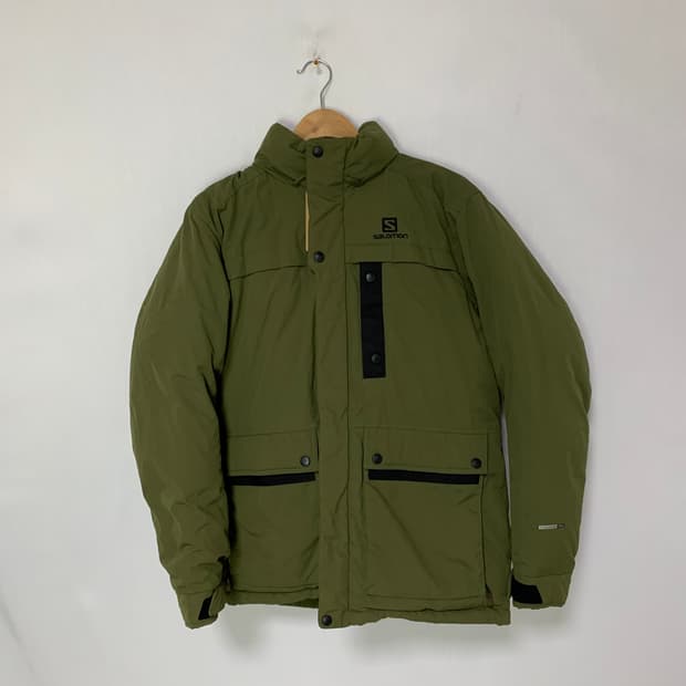 살로몬 퍼 후드 패딩 점퍼 카키 00s 2010 y2k 빈티지