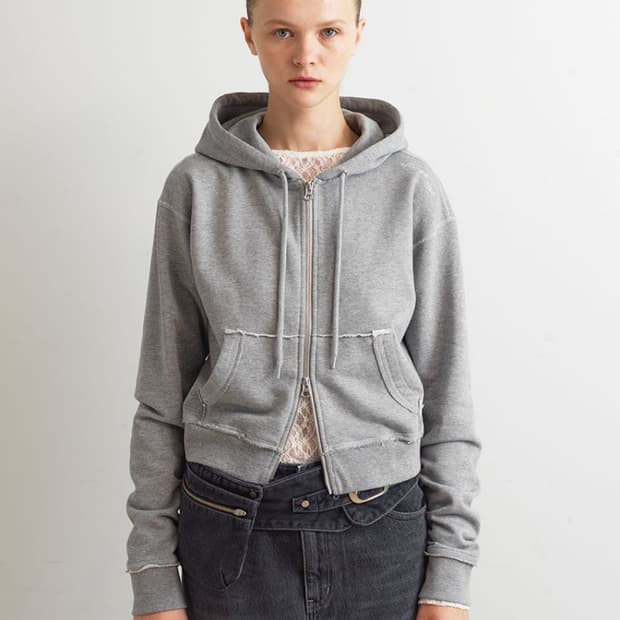 아옵트 로우 컷 후드집업 그레이 M