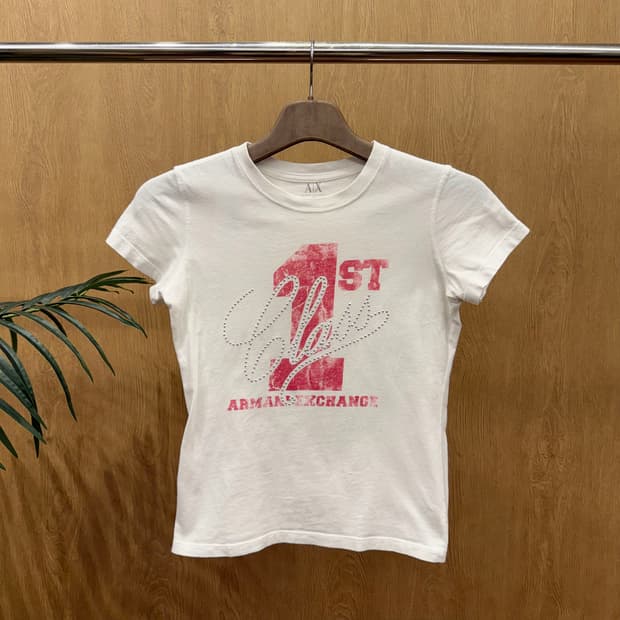 아르마니 익스체인지 로고 프린트 스터드 장식 반팔 티셔츠 그래픽 화이트
