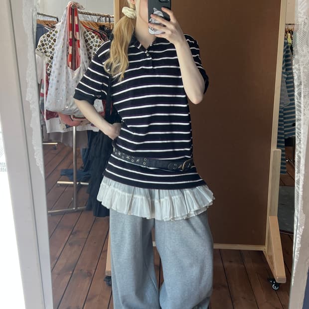 폴로 블랙 스트라이프 카라 반팔티