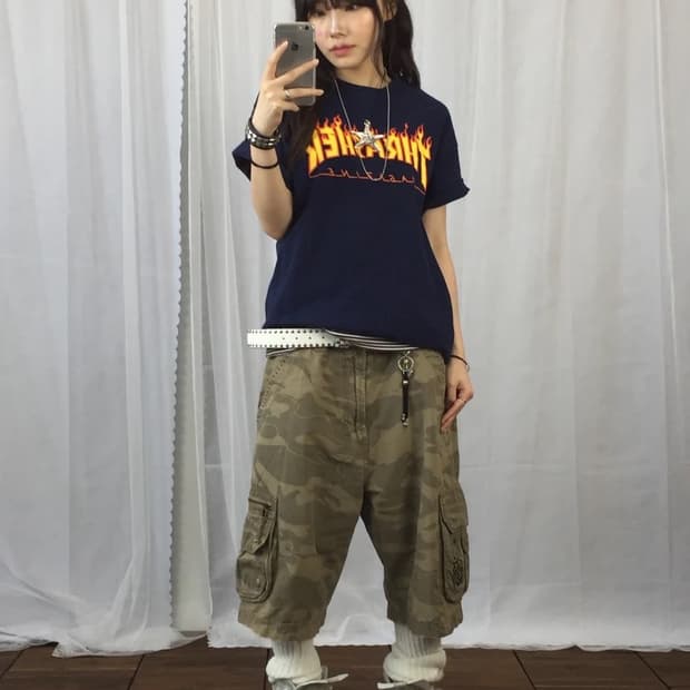 Thrasher Flame Logo Navy Tee