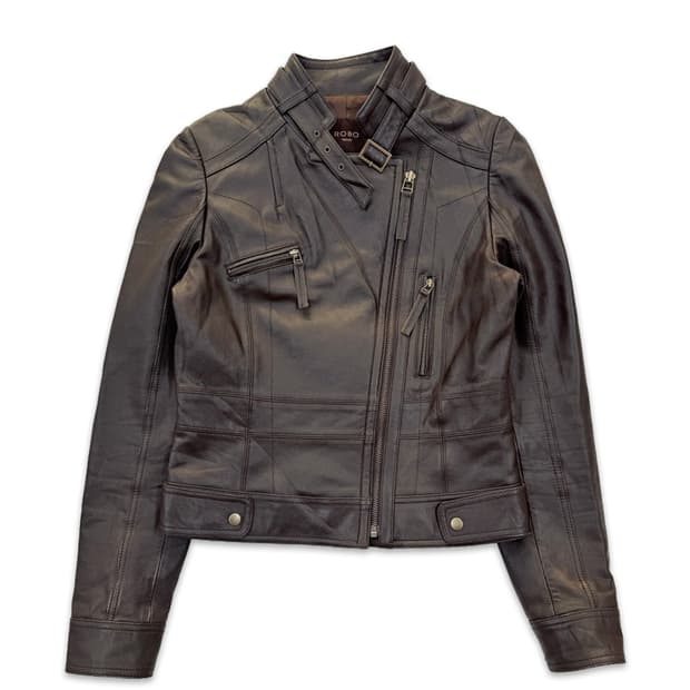 빈티지 ROBO 브라운 가죽 라이더 자켓