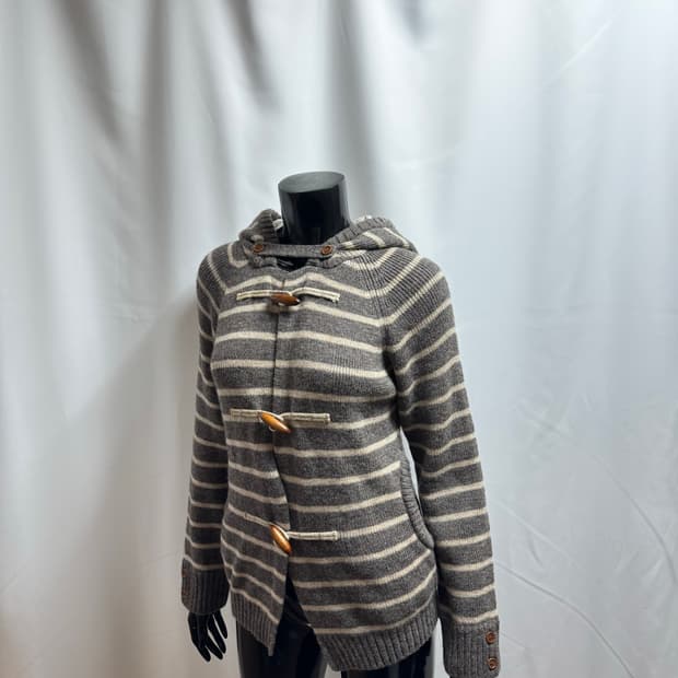 일본 빈티지 스트라이프 버튼 후드 니트