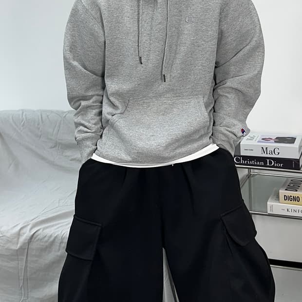 챔피온 그레이 소매로고 후드티 M