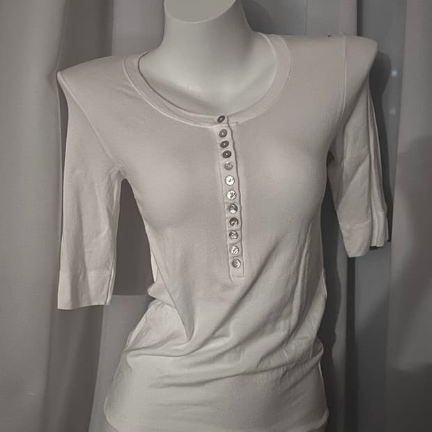 빈티지 오부 자개단추 티