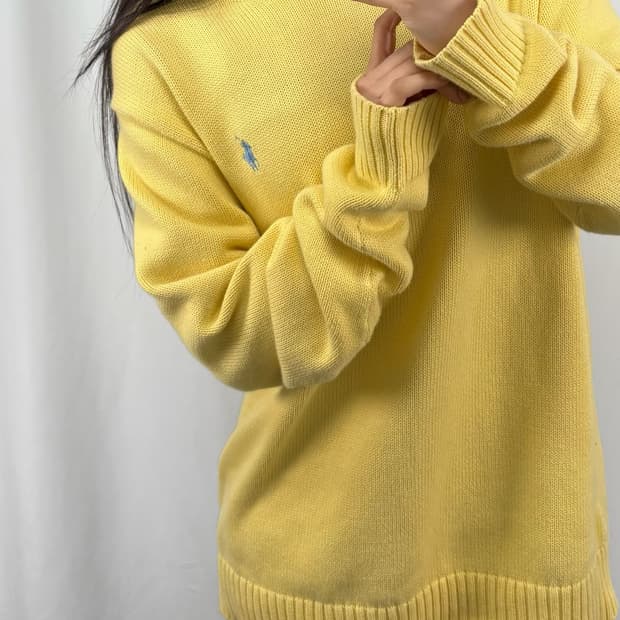폴로 옐로우 코튼 니트