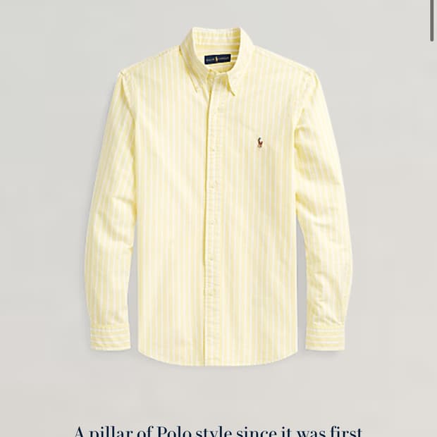 폴로 랄프로렌 옐로우 클래식핏 스트라이프 셔츠 S