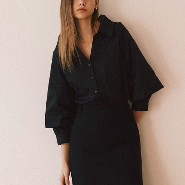 유얼네임히얼 유미네 오프숄더 블랙 매력이 셔츠 블라우스 M