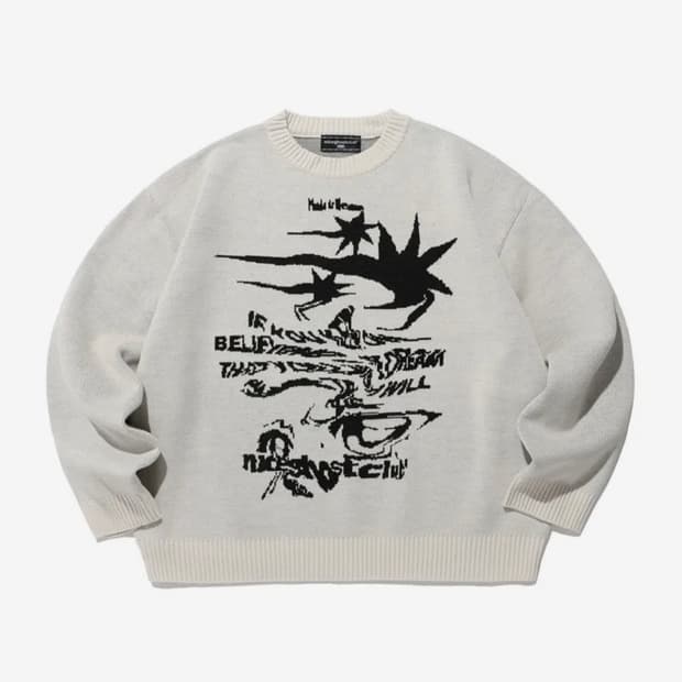 나이스고스트클럽 TORNADO LOGO KNIT 아이보리 니트 맨투맨