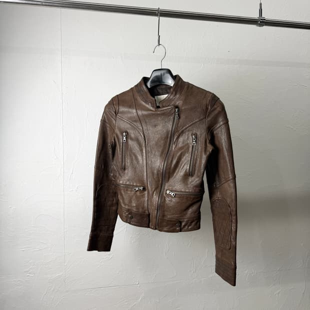 빈티지 쉽스킨 오프셋 레더 자켓