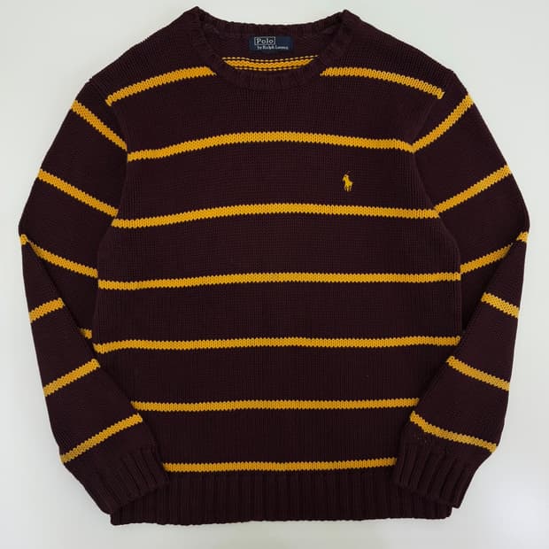 Polo 폴로 랄프로렌 버건디 우먼스 옐로우배색 라운드 니트