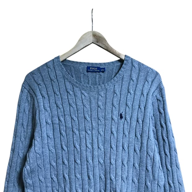 폴로 그레이 회색 정품 라운드 꽈배기니트