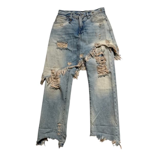 R13 블루 더블 클래식 쉐어드 헴 데님 팬츠