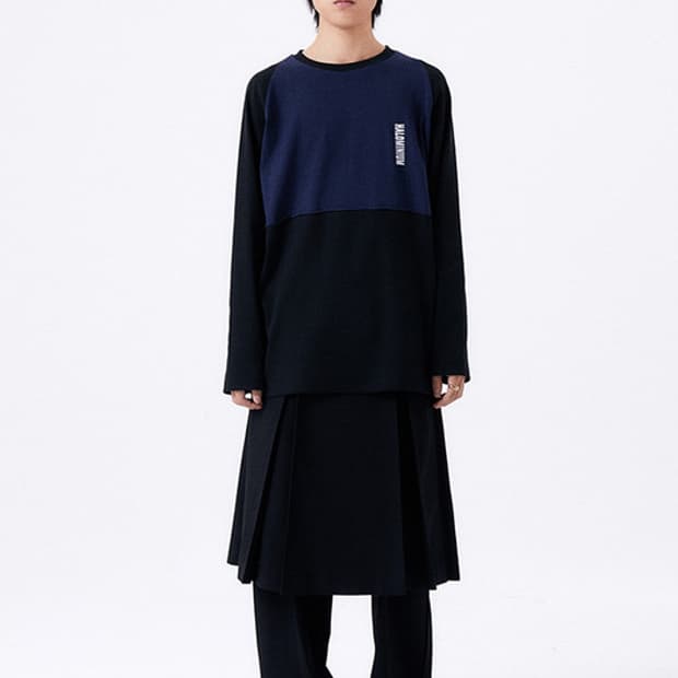 할로미늄 2 TONE RIB OVERSIZED TEE 네이비/블랙