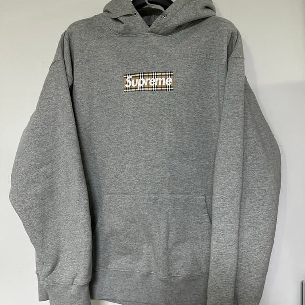 슈프림 버버리 박스 로고 후드 그레이