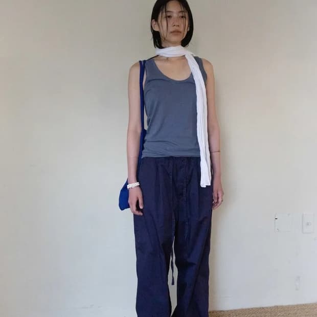 Relaxed cotton string pants (navy)