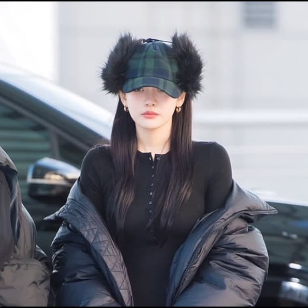 오픈와이와이 체크 퍼모자